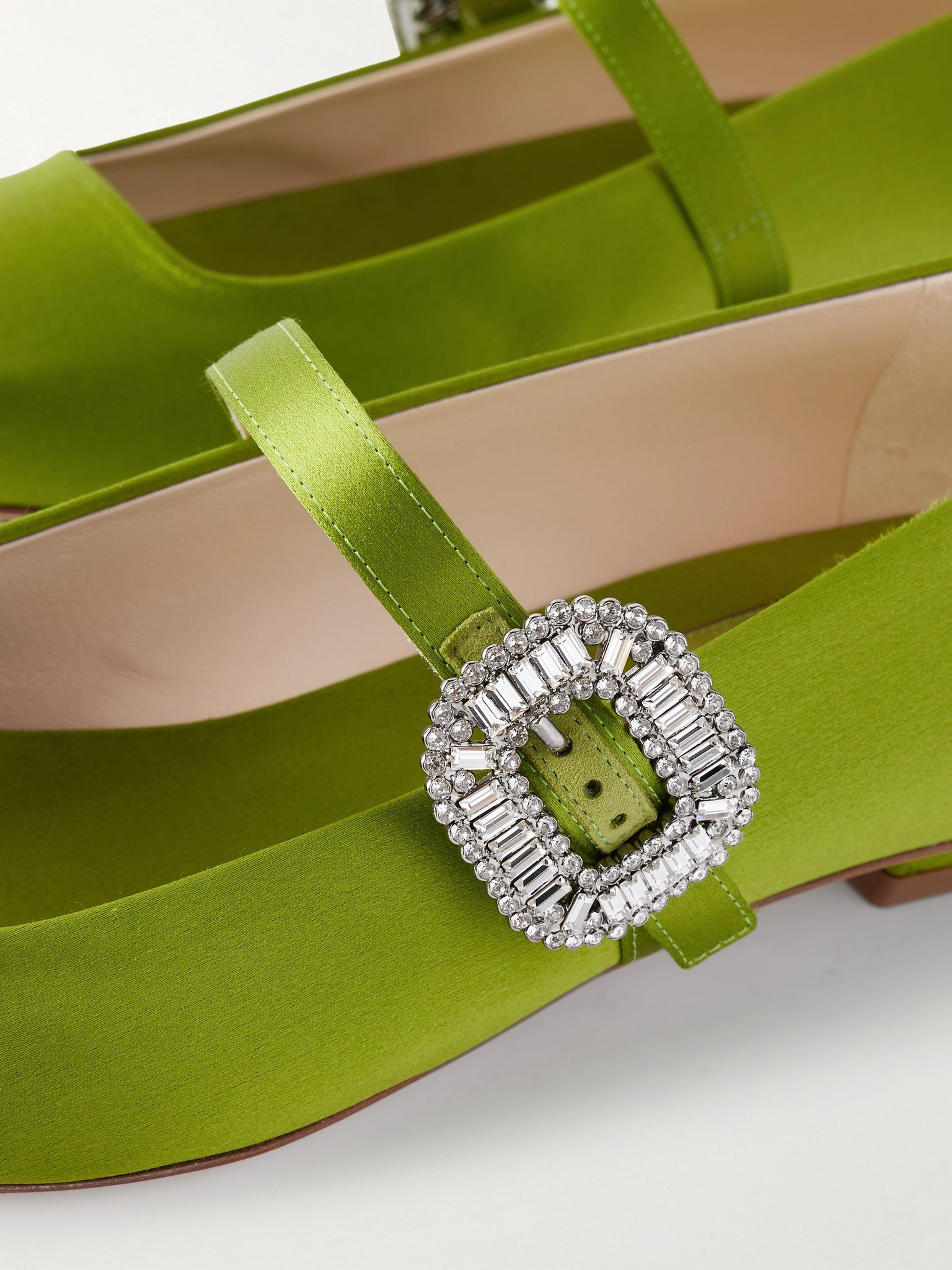 Belle Vivier 20 crystal-embellished satin Mary Jane ballet flats Green - 4