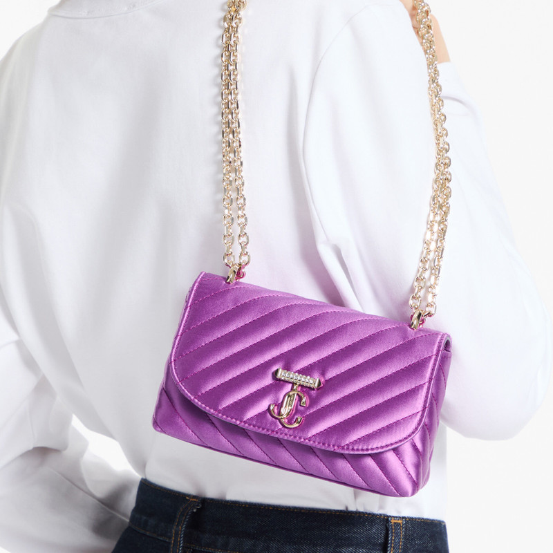 JIMMY CHOO Curve Cross Body Small
Violet Orchid Quilted Satin Crossbody with Crystal JC Bar outlook