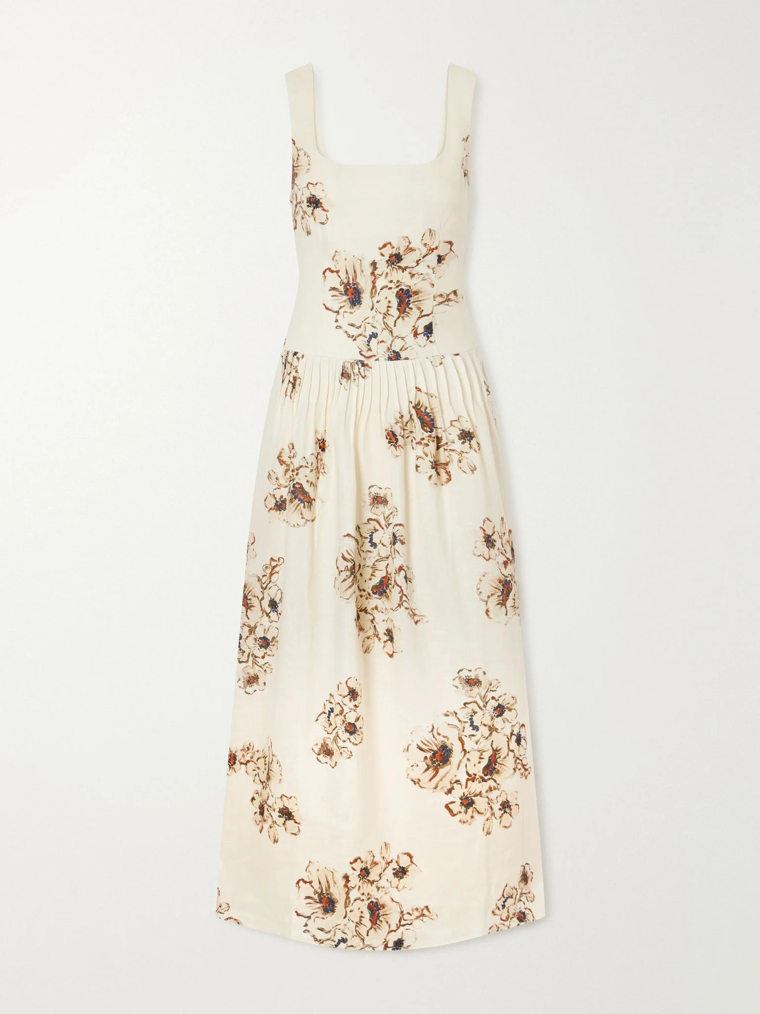 Freja pleated floral-print linen maxi dress Cream - 1