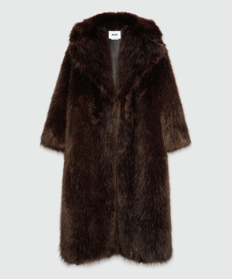 Long brown faux fur coat 1