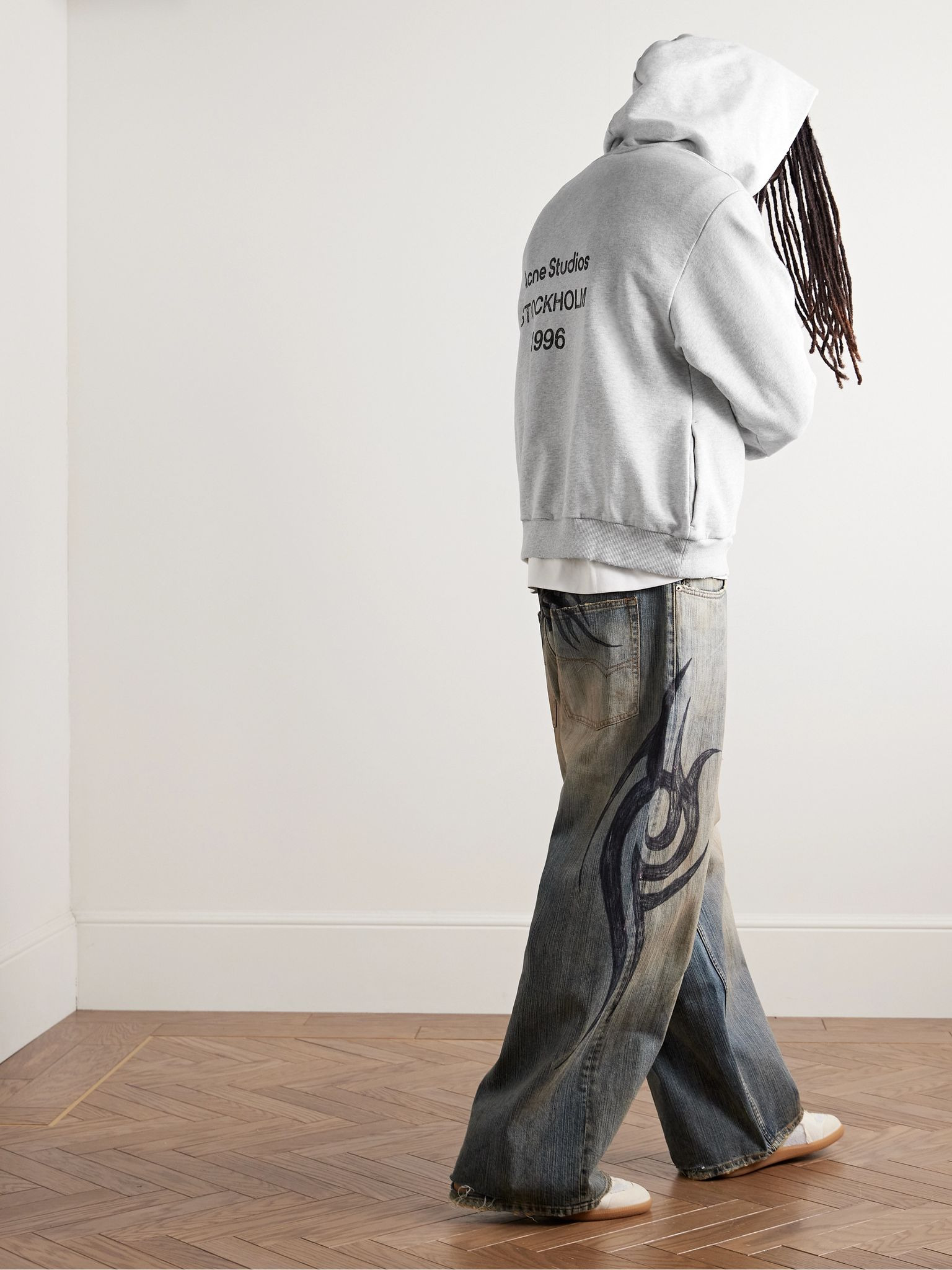 Franziska Garment-Dyed Distressed Logo-Print Cotton-Blend Jersey Hoodie Gray - 2