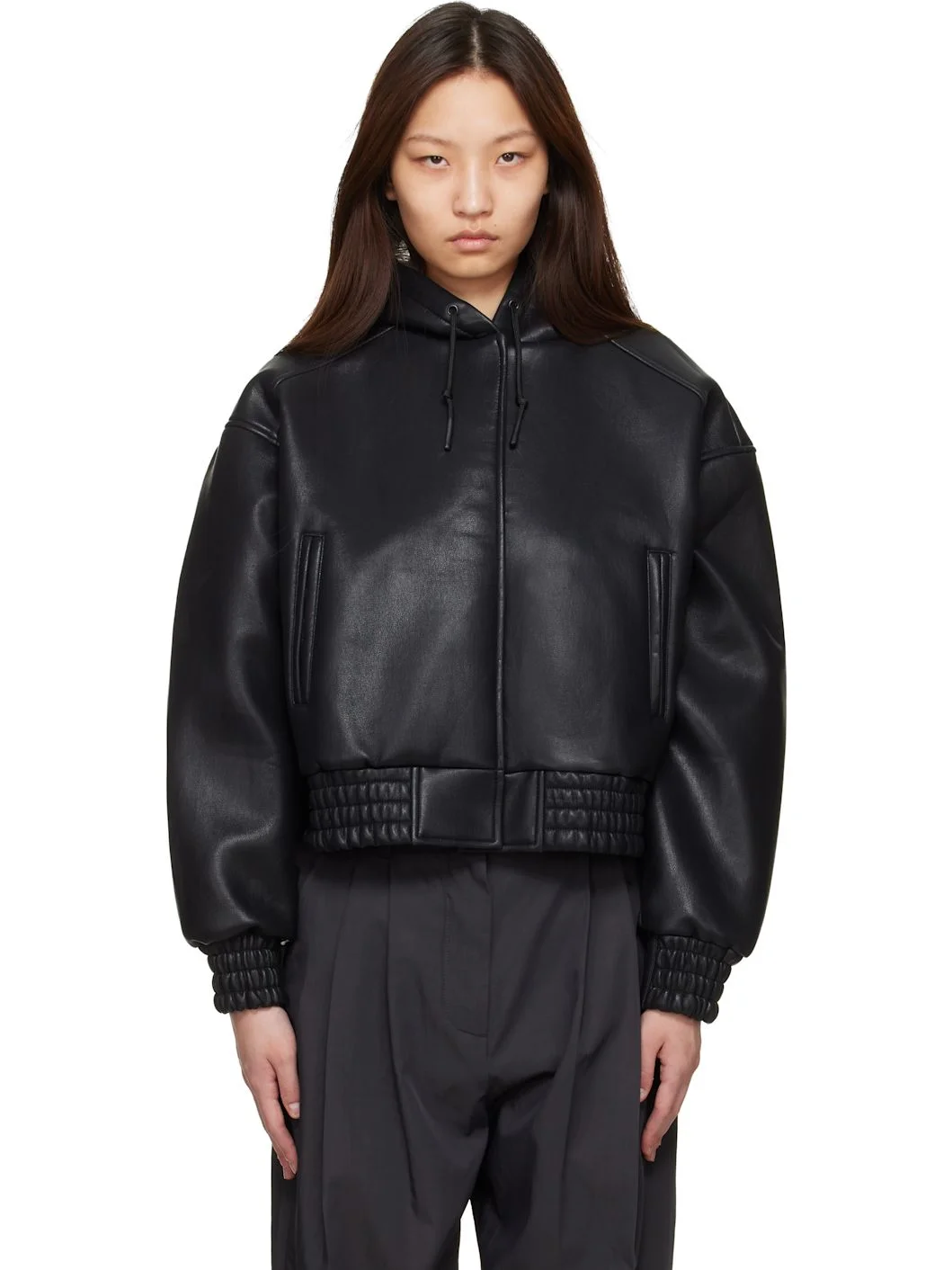 Black Jackson Bonded Faux-Leather Bomber Jacket - 1