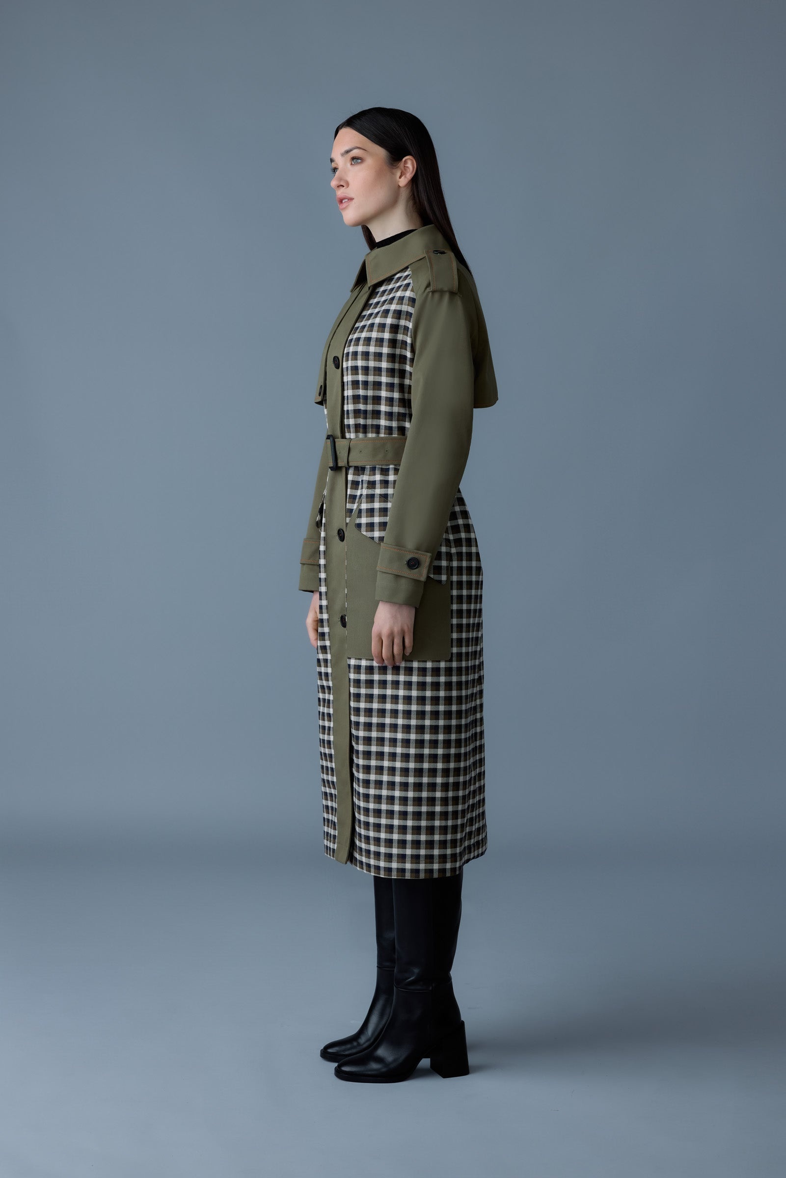 AKILI-PL Single-breasted plaid trench coat - 3