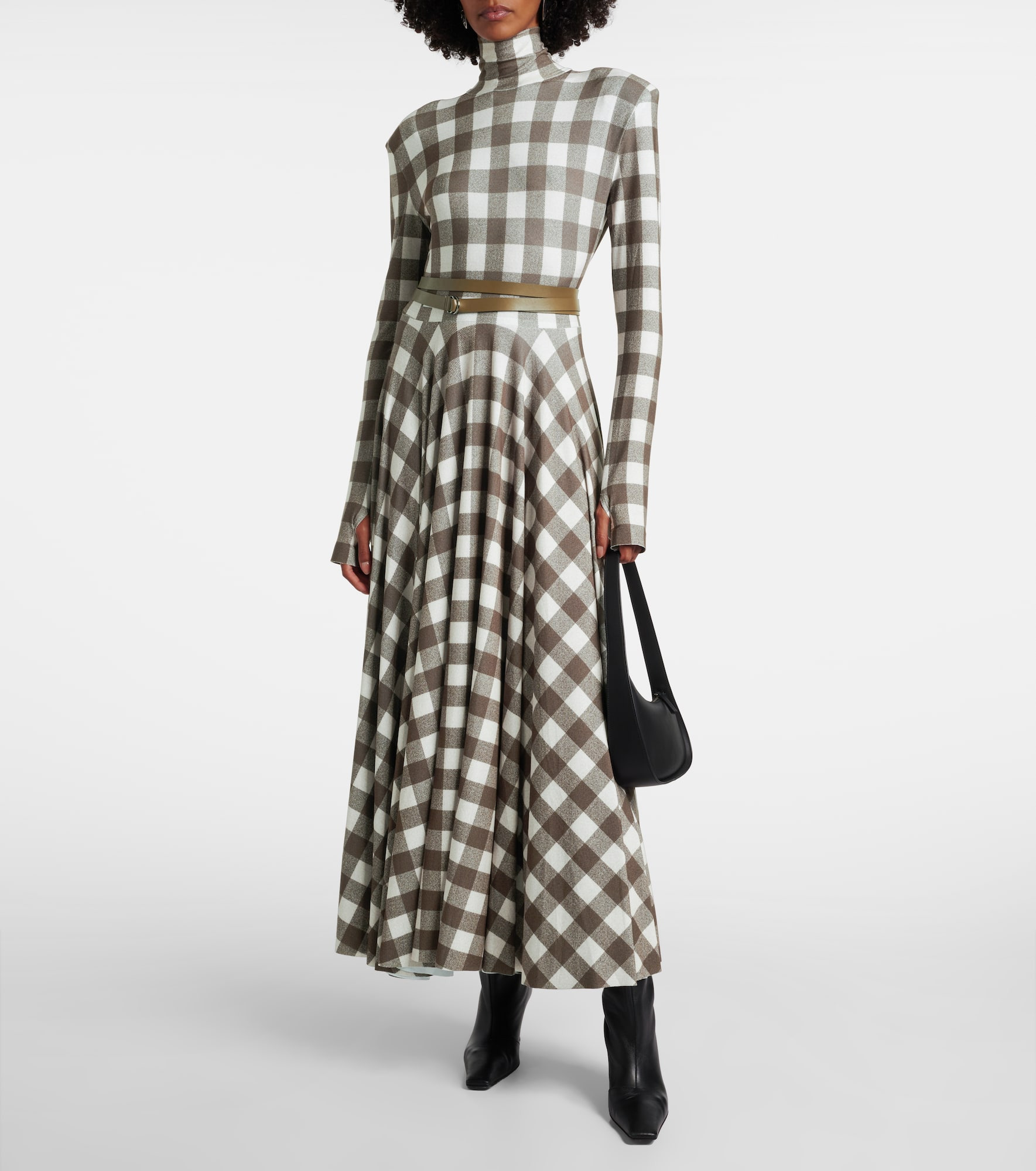 Checked turtleneck jersey midi dress - 2