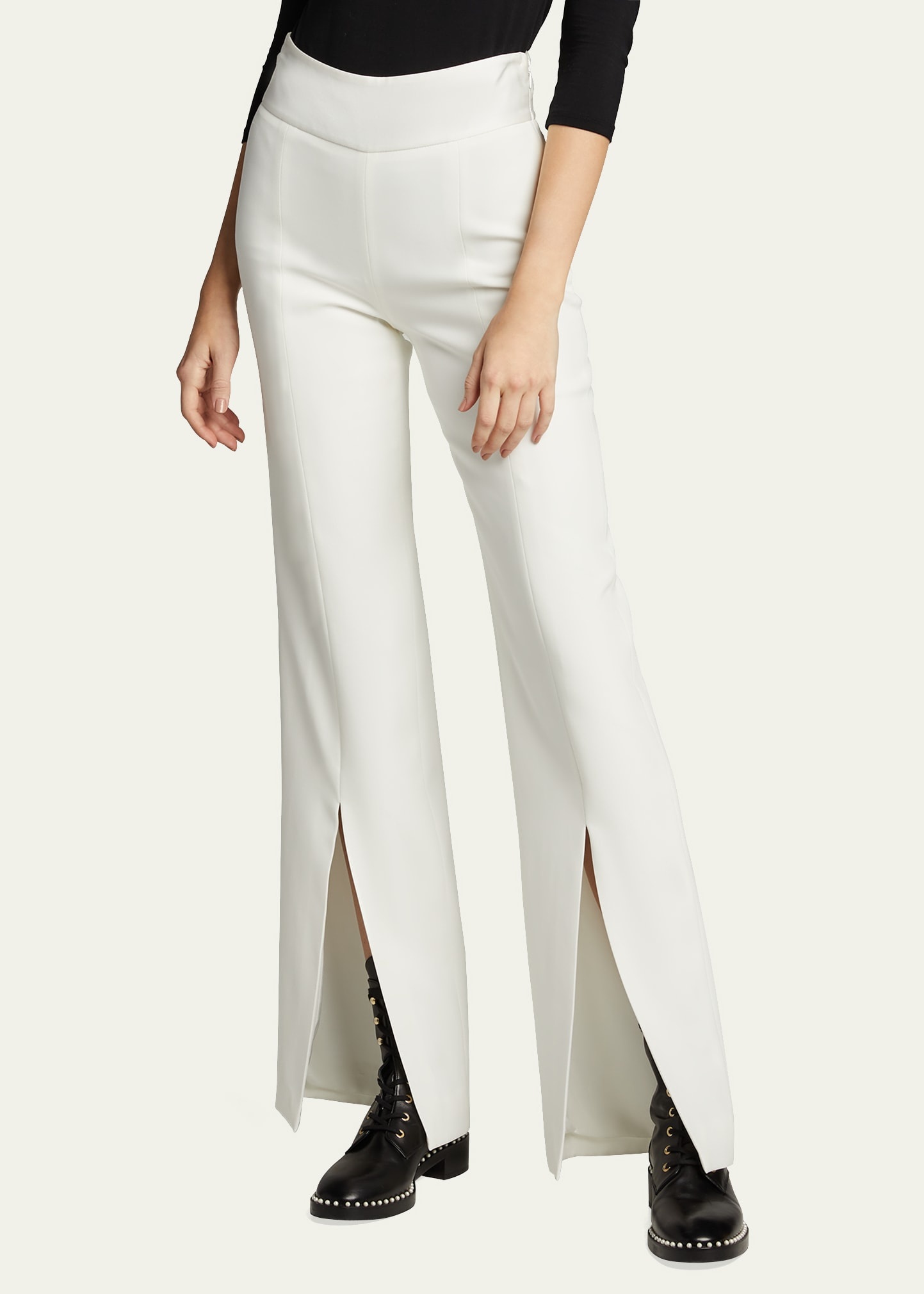 Satin-Combo Front-Slit Pants - 4