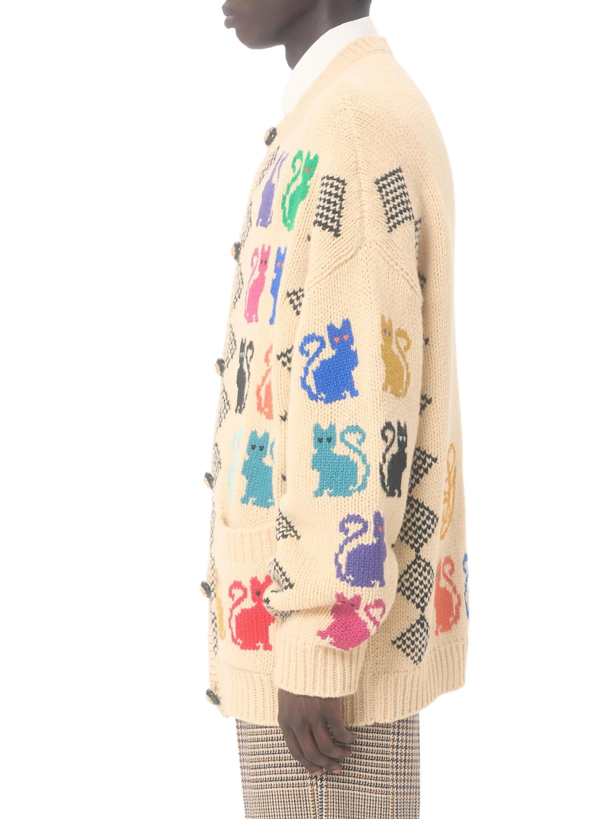 Valentino Men's Wool Cardigan With Le Chat De La Maison Jacquard