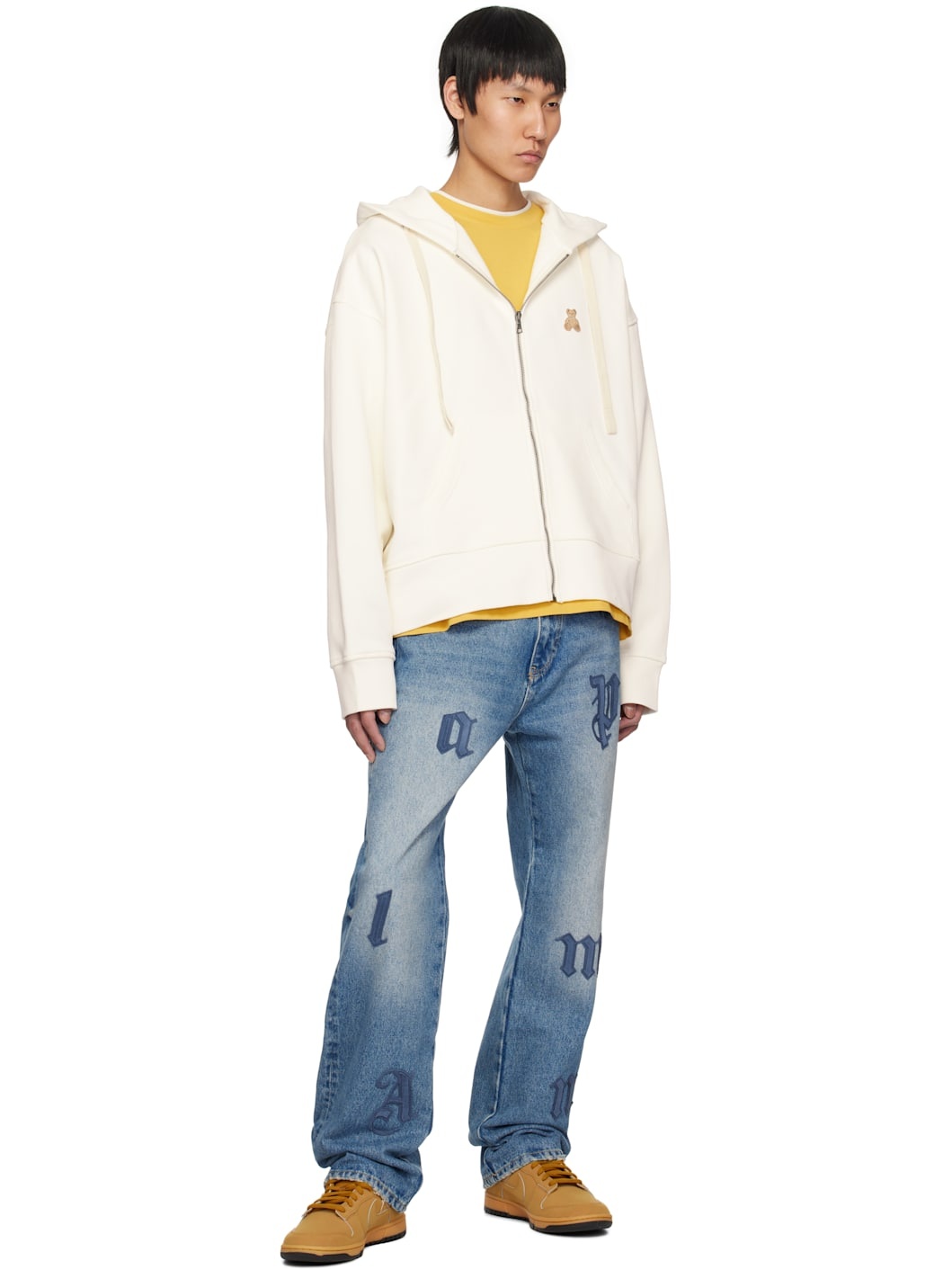 White 'Bear in Mind' Zipped Hoodie - 4