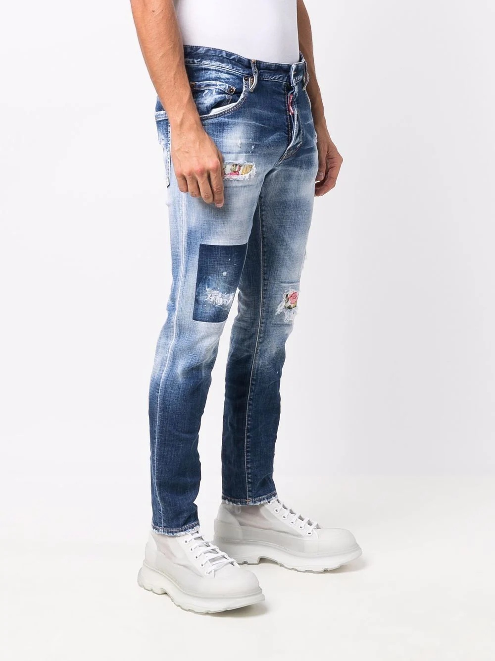 mid-rise distressed skinny jeans - 3