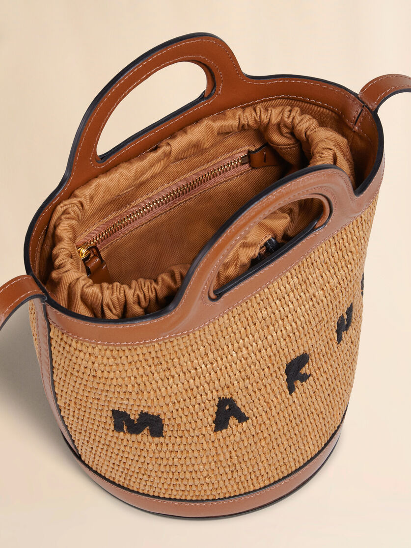 TROPICALIA MINI BUCKET BAG IN BROWN LEATHER AND RAFFIA - 4