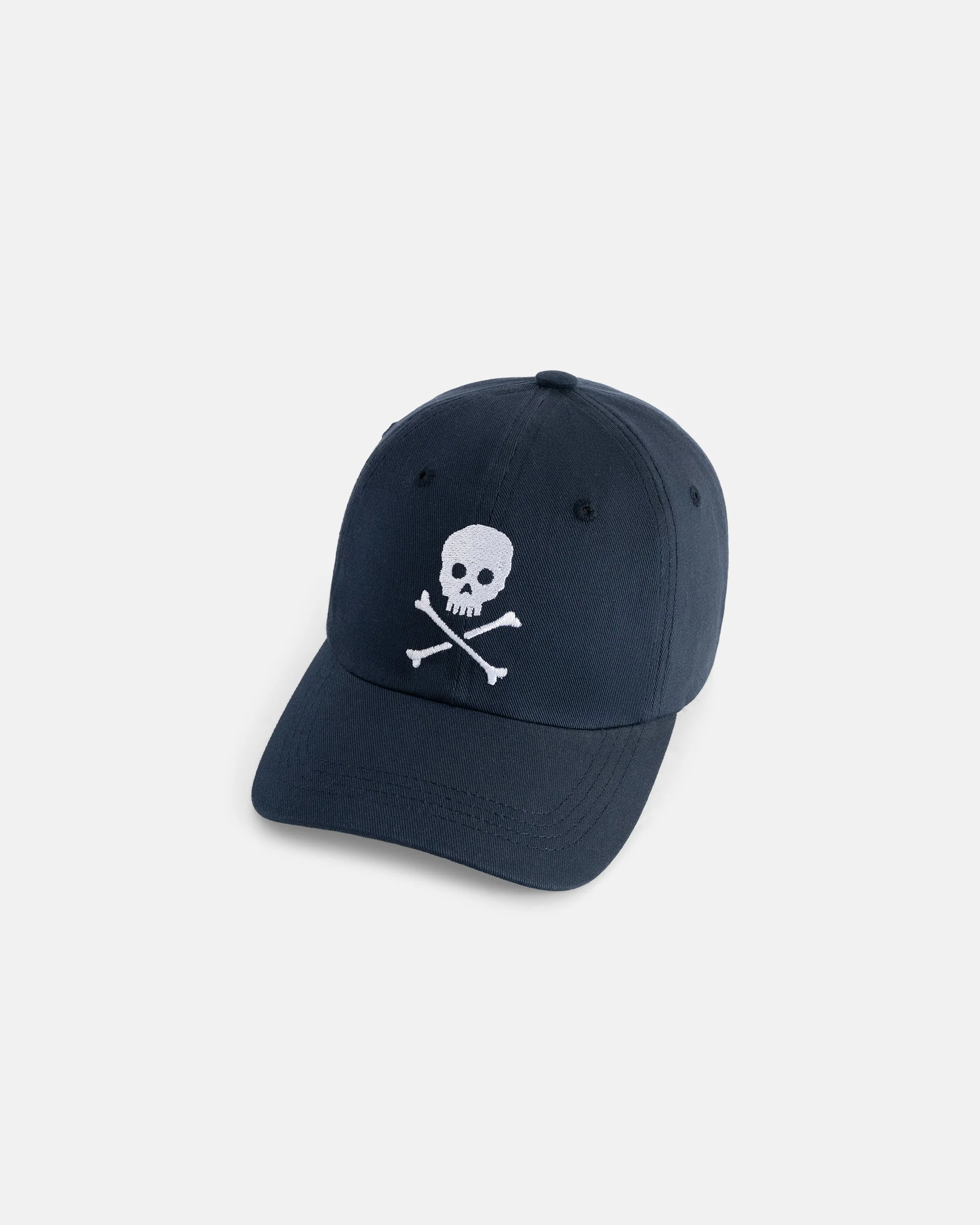 MADE-IN-USA NAVY SKULL & BONES EMBROIDERED DAD HAT - 1