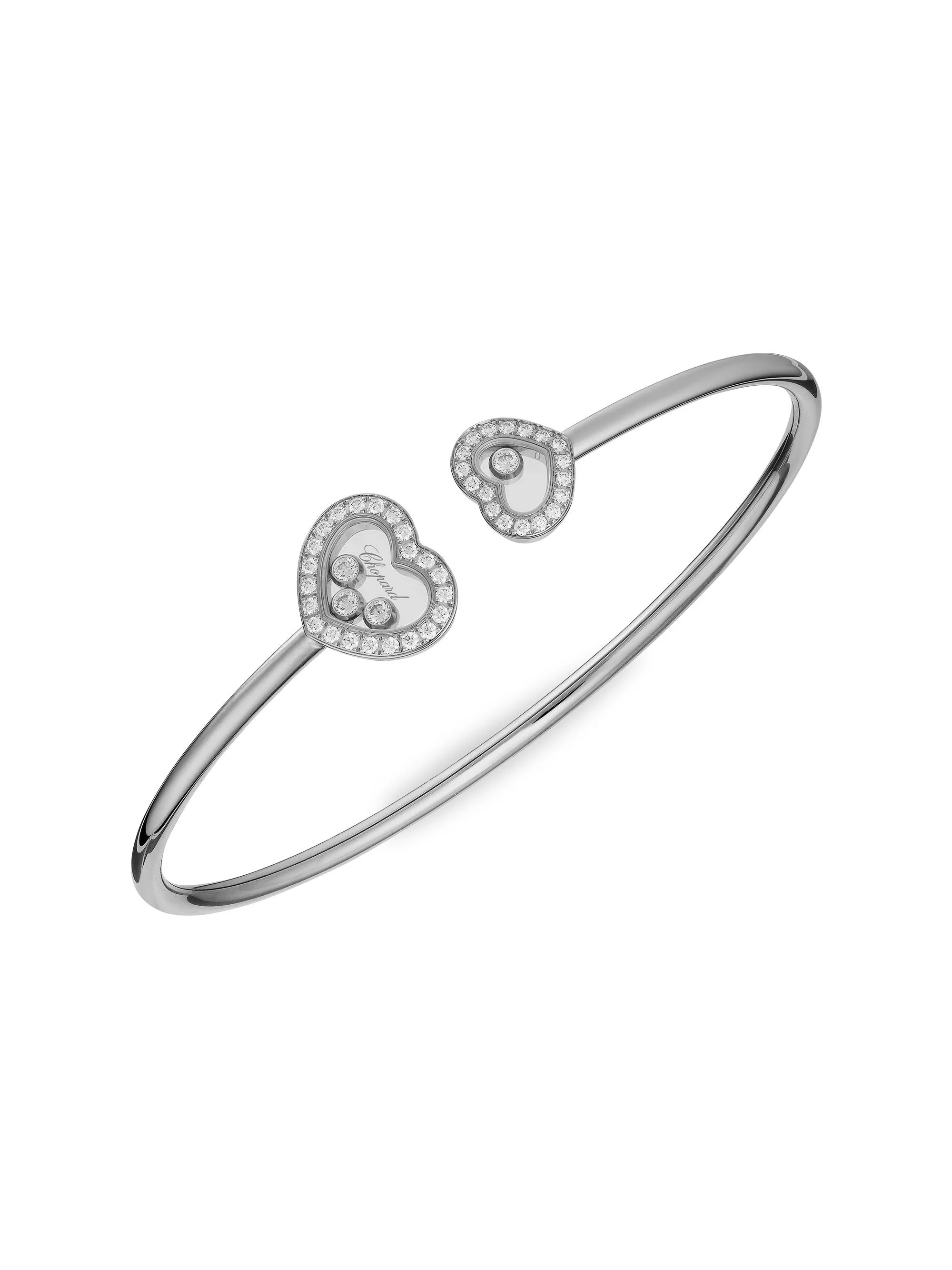 Women's Happy Hearts 18K White Gold & Diamond Bangle - White Gold - 1