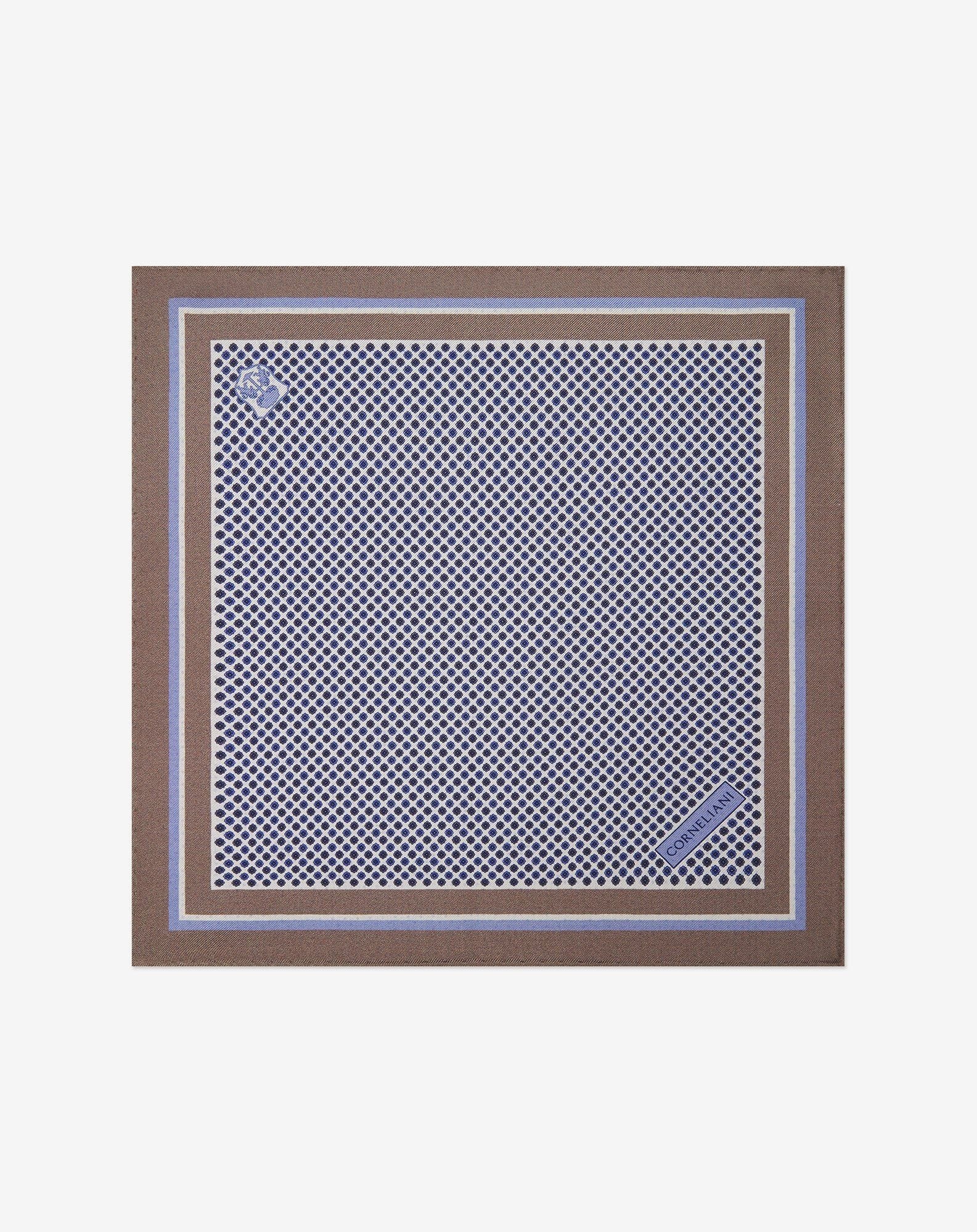 White/blue/brown pure silk pocket square - 1