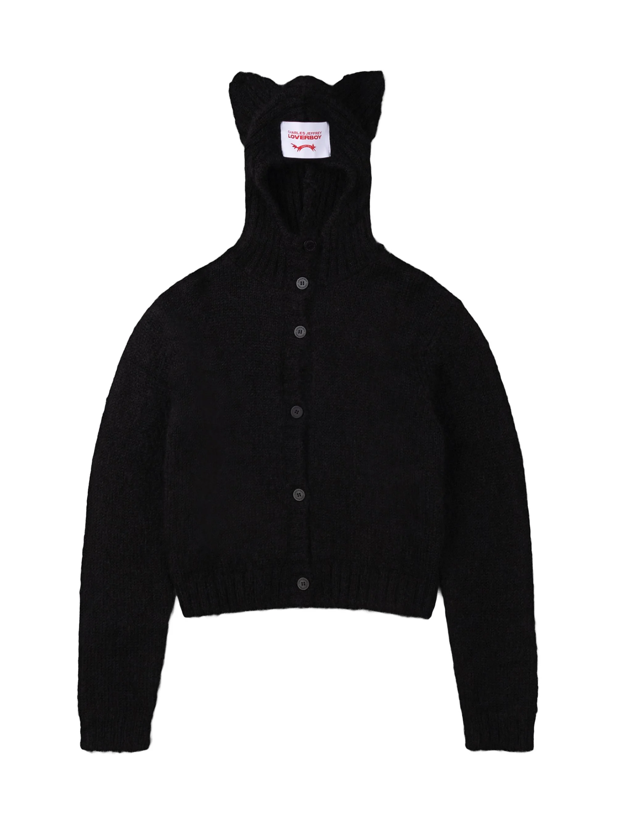 Men's Ears Balaclava Wool-Blend Cardigan - Black - 1