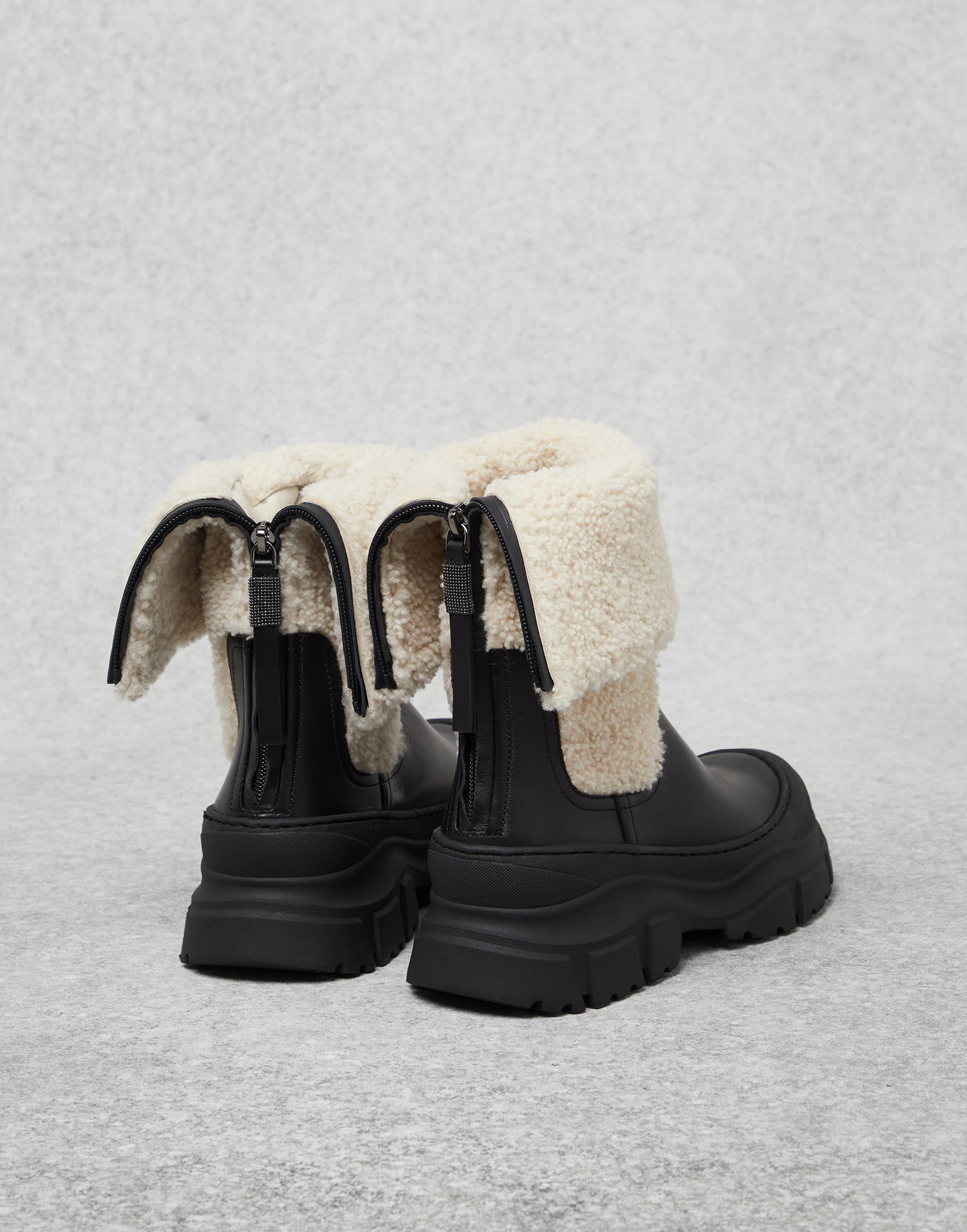 Brunello Cucinelli Matte calfskin and shearling Chelsea