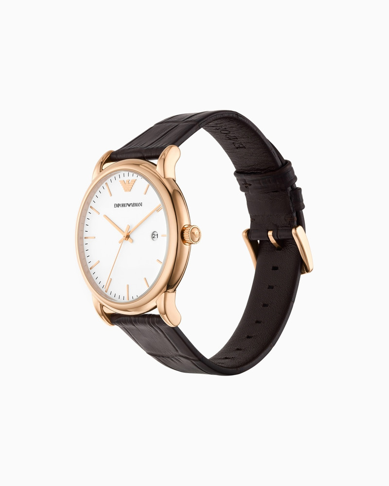 EMPORIO ARMANI THREE-HAND DATE BROWN LEATHER WATCH outlook