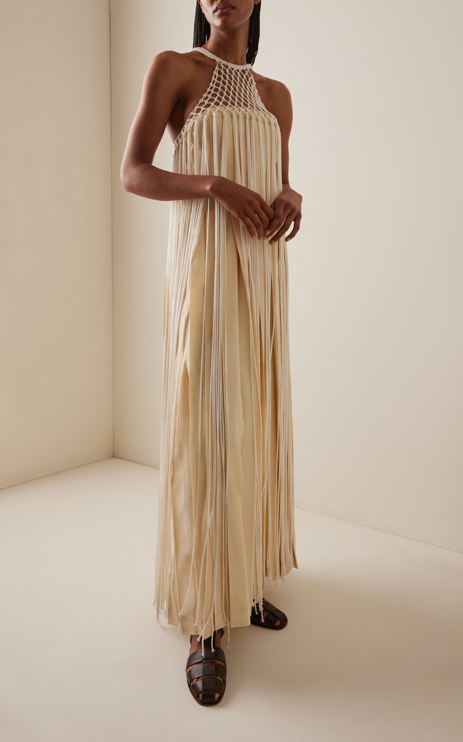 Tacia Fringed Silk Maxi Dress ivory - 2