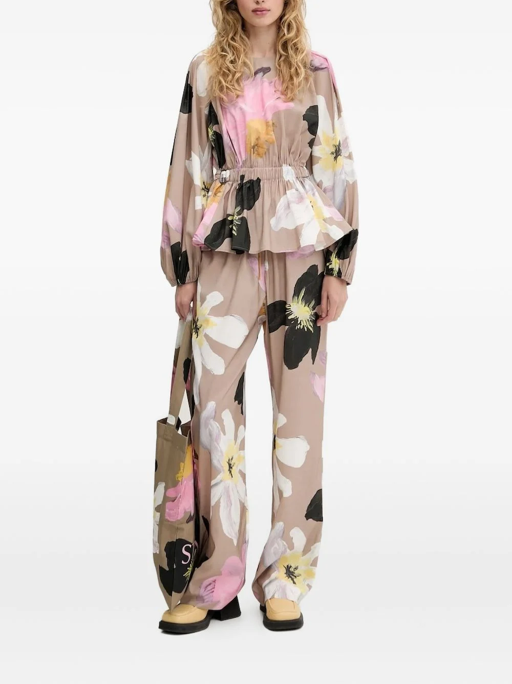 floral-print drawstring trousers - 1