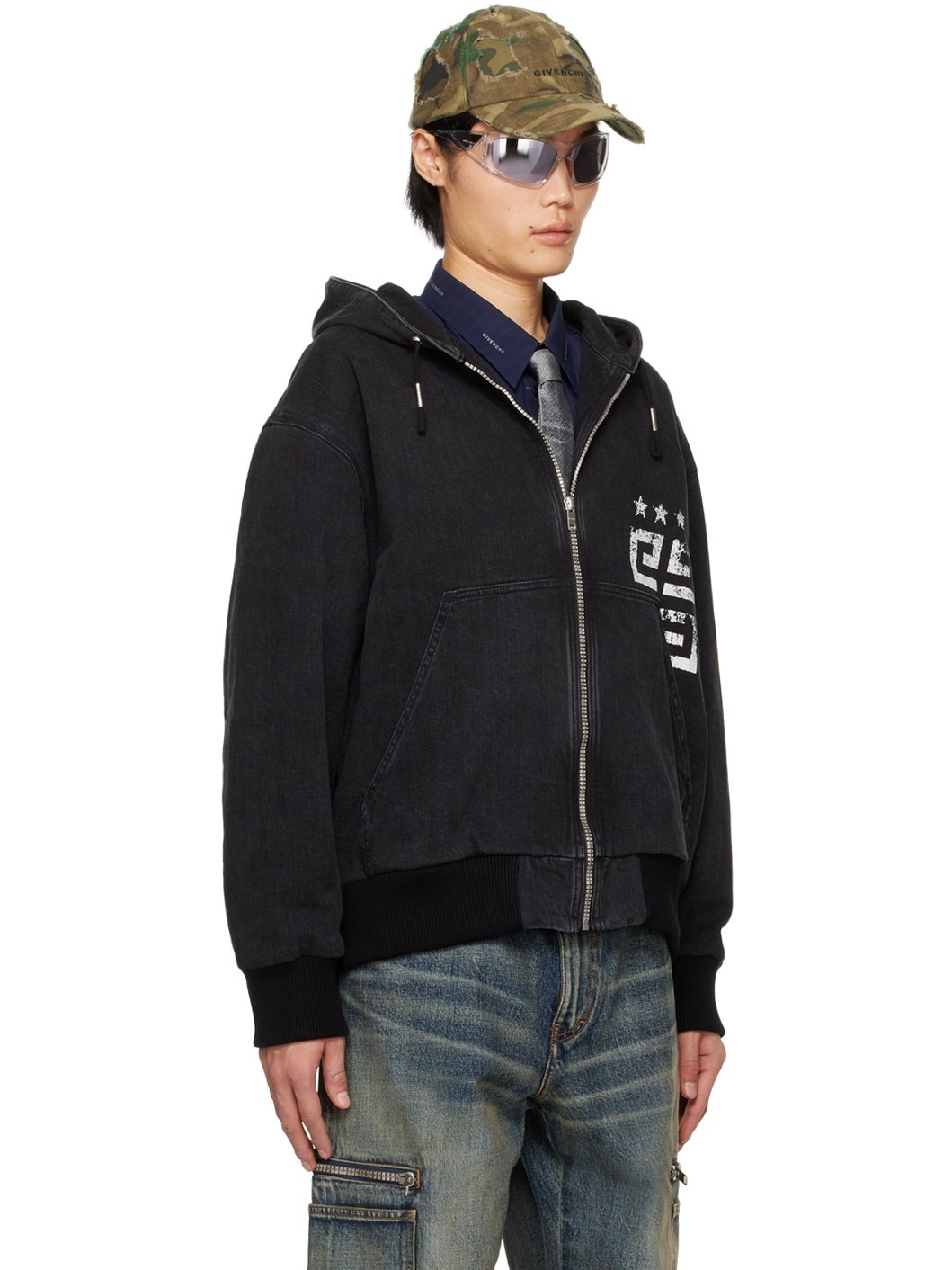 Black Zip Denim Jacket - 2