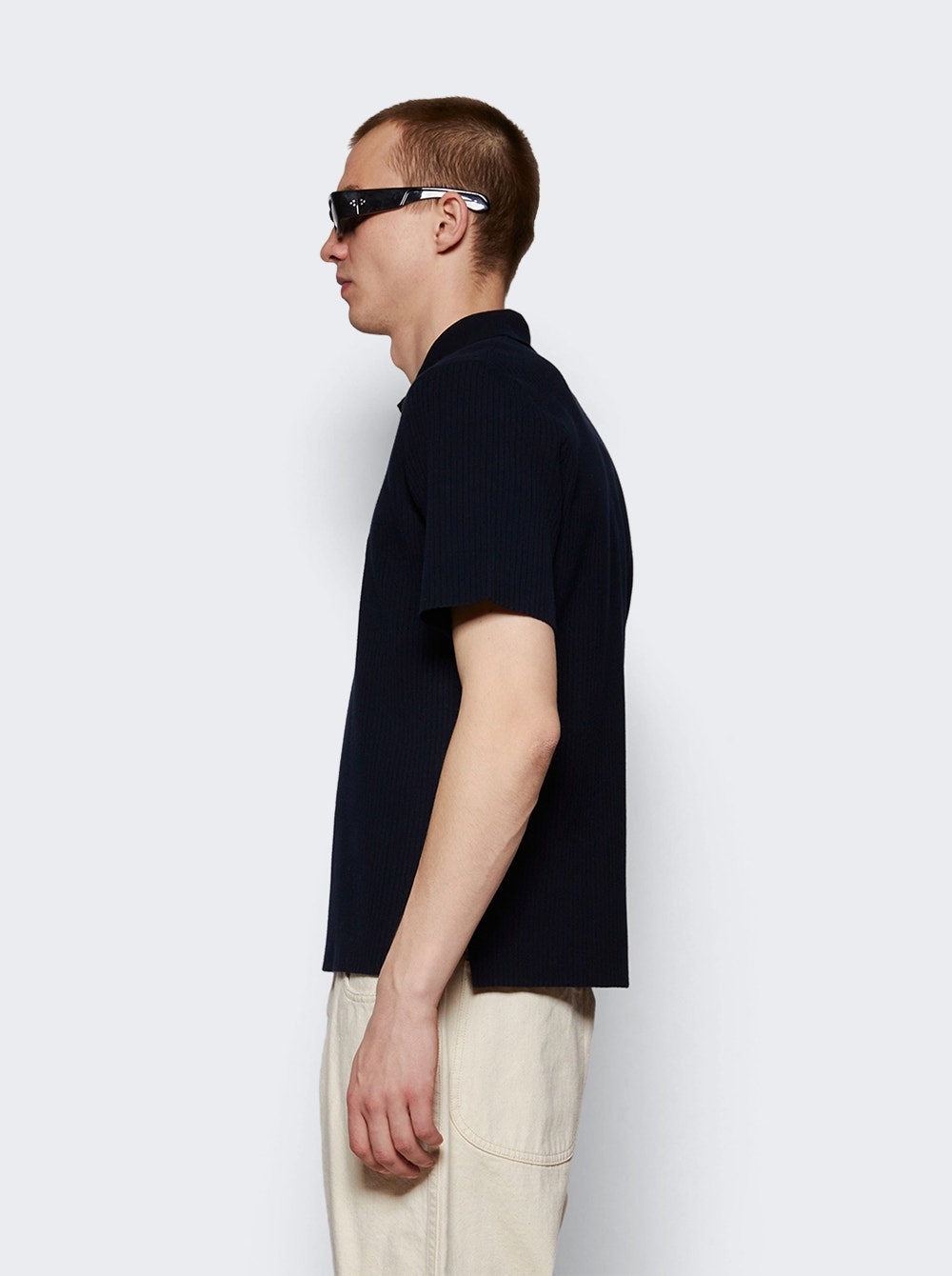 Rib Knit Polo Blue - 4