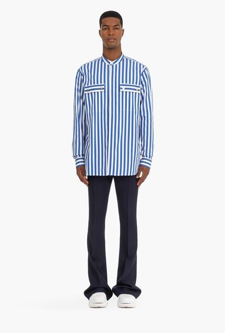 Oversized striped blue and white cotton shirt - 4