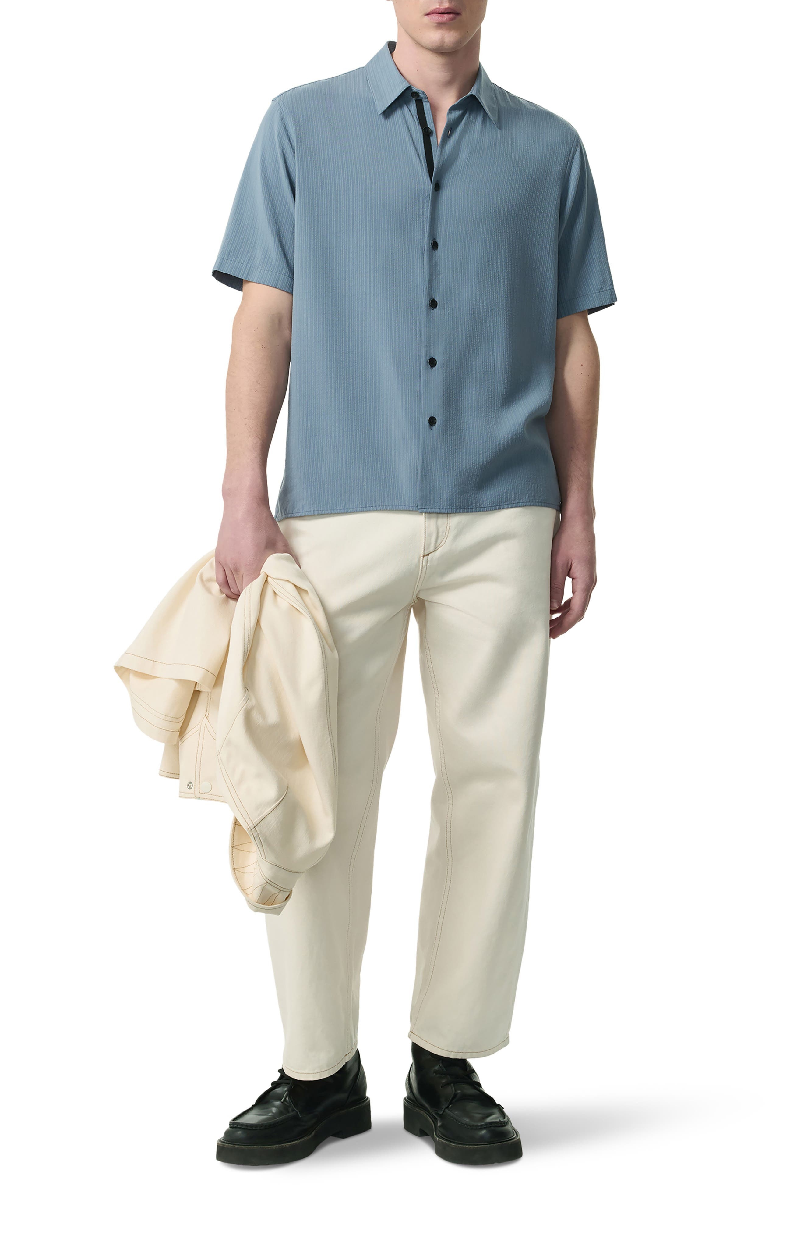 rag & bone Dalton Dobby Short Sleeve Button-Up Shirt in Seagrey at Nordstrom - 3