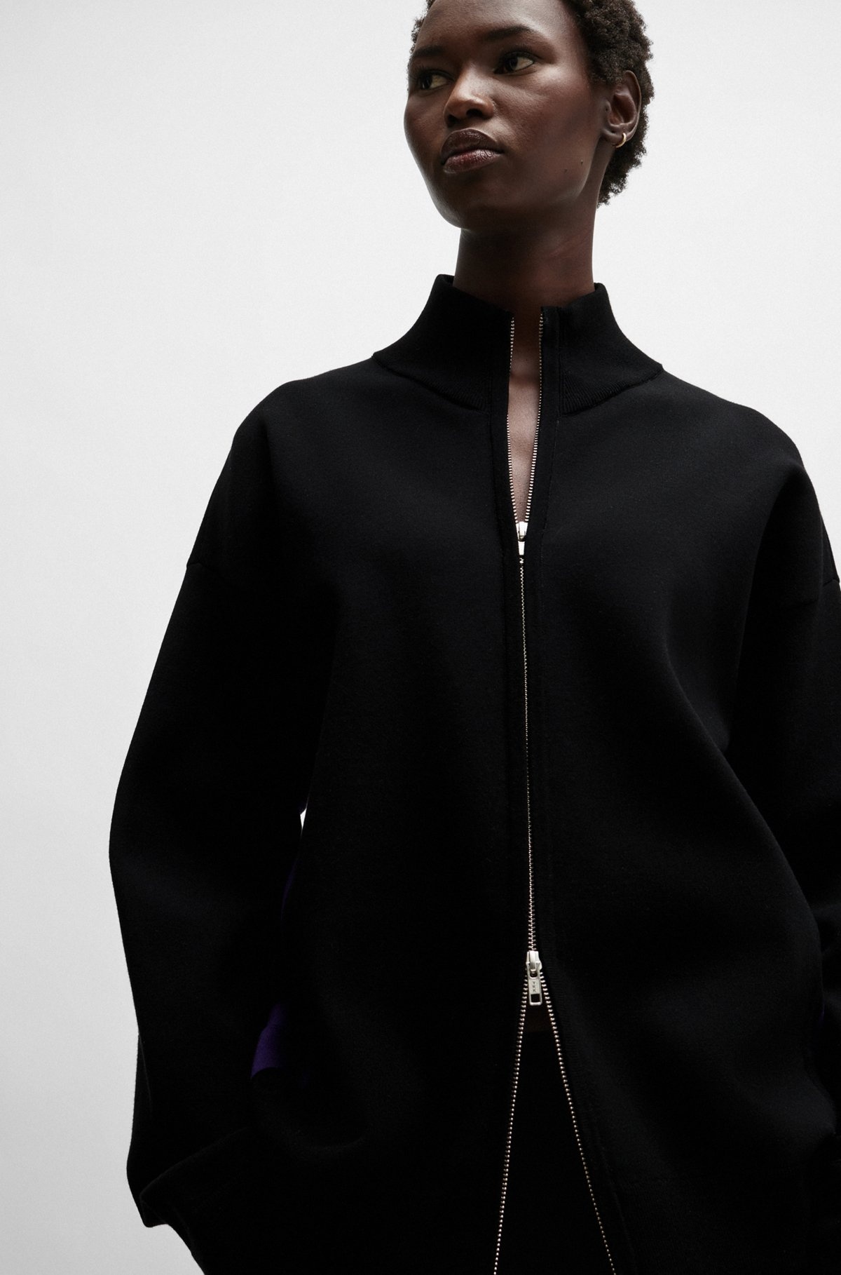 NAOMI X BOSS ZIP-UP KNITTED JACKET WITH LOGO PATCH - 5