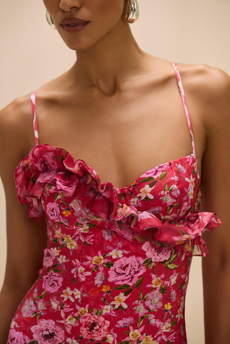 PatBO PEONY PRINT LYCRA RUFFLE BODYSUIT outlook
