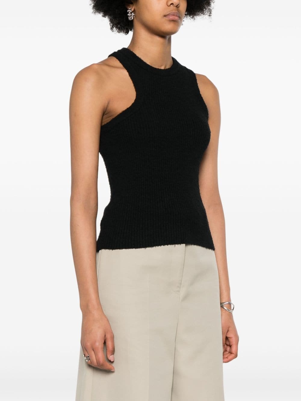 ribbed-knit asymmetric tank top - 3