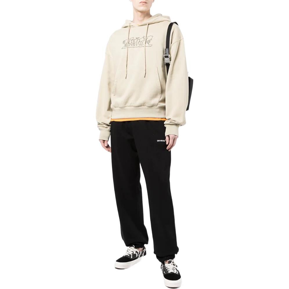 Men's Off-White SS22 Logo Embroidered Cotton Hooded Long Sleeves Version Khaki OMBB037S22FLE0061710 - 2