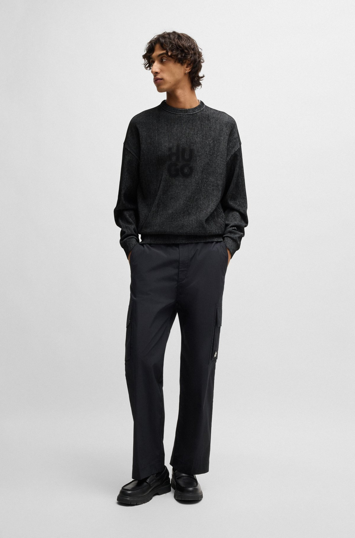 RIBBED SWEATSHIRT WITH STACKED SMOKE LOGO PRINT - 4