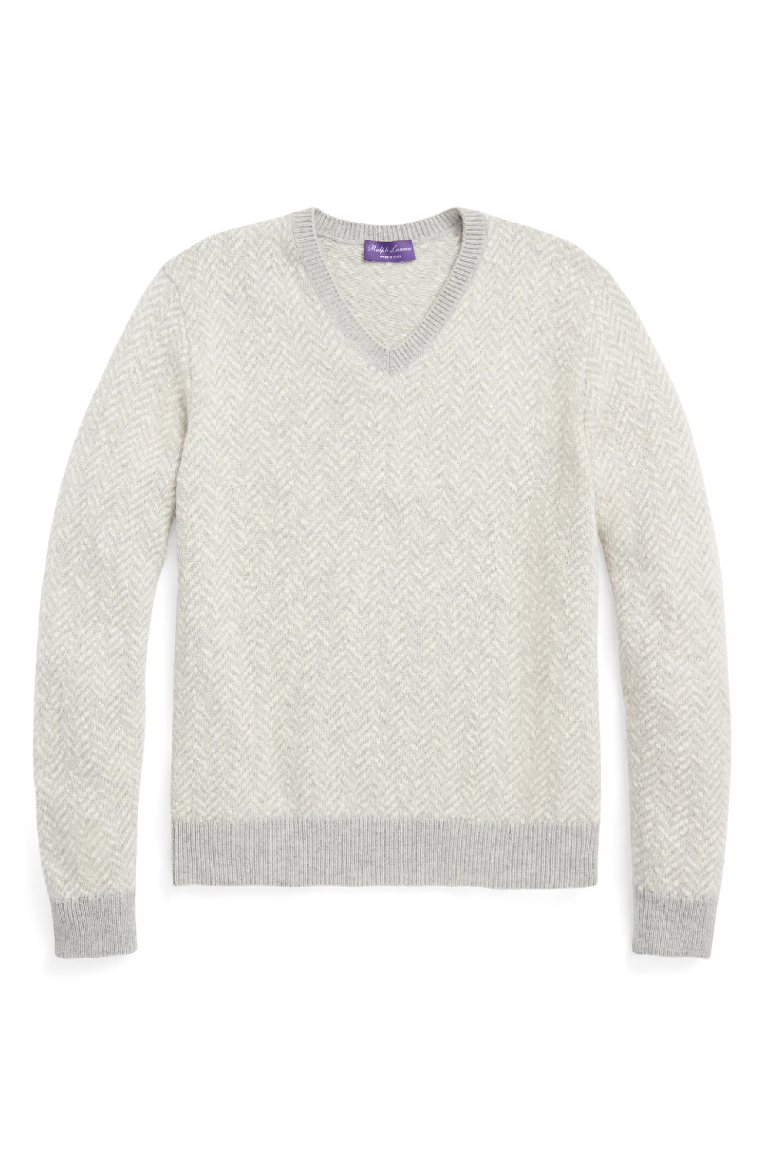 Herringbone Cashmere V-Neck Sweater - 5