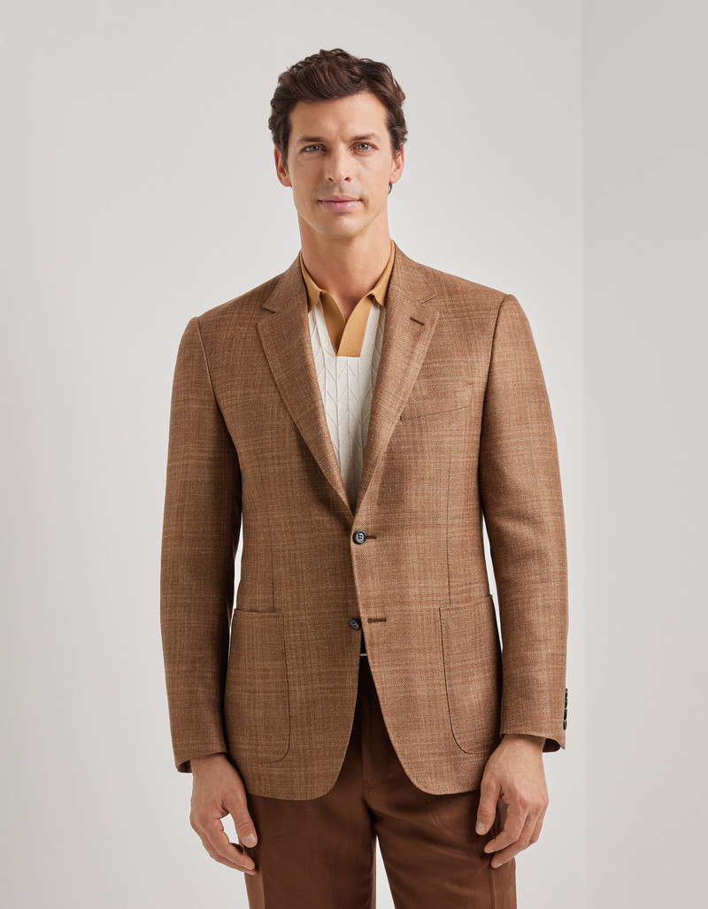 RUST-COLORED REGULAR FIT JACKET IN WOOL, SILK, AND LINEN WITH OVERCHECK PATTERN 3