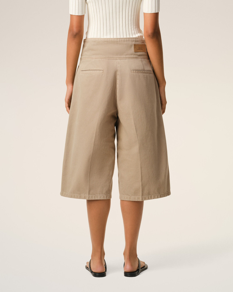 BEIGE COTTON WRAPPED BELTED BERMUDA SHORTS 4