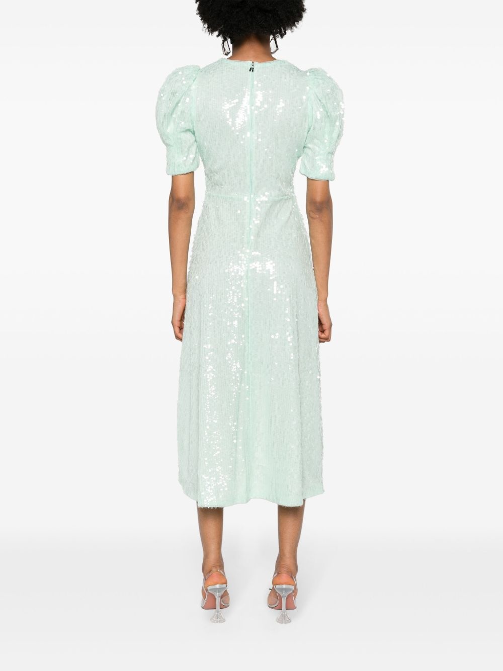 sequinned puff-sleeve midi dress - 4