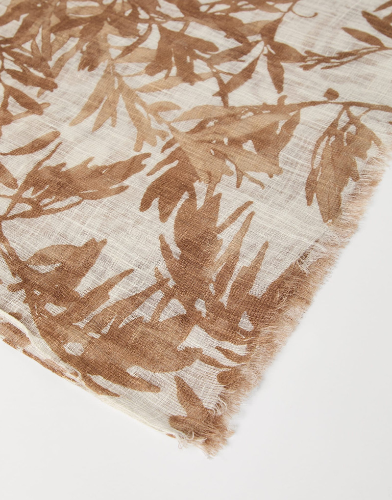 Brunello Cucinelli Sparkling herbarium print linen scarf outlook