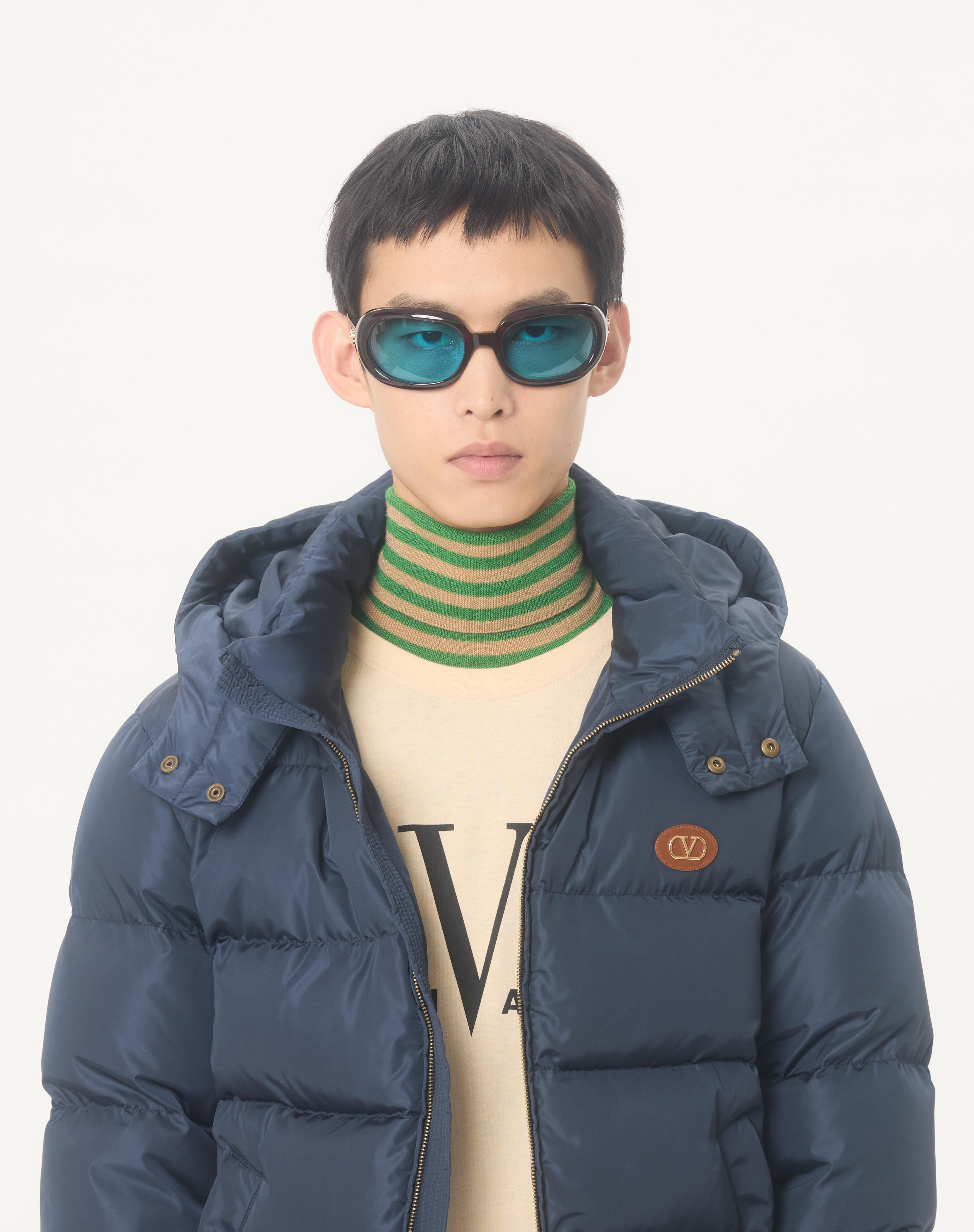 NYLON HOODED DOWN JACKET WITH VLOGO PATCH - 4