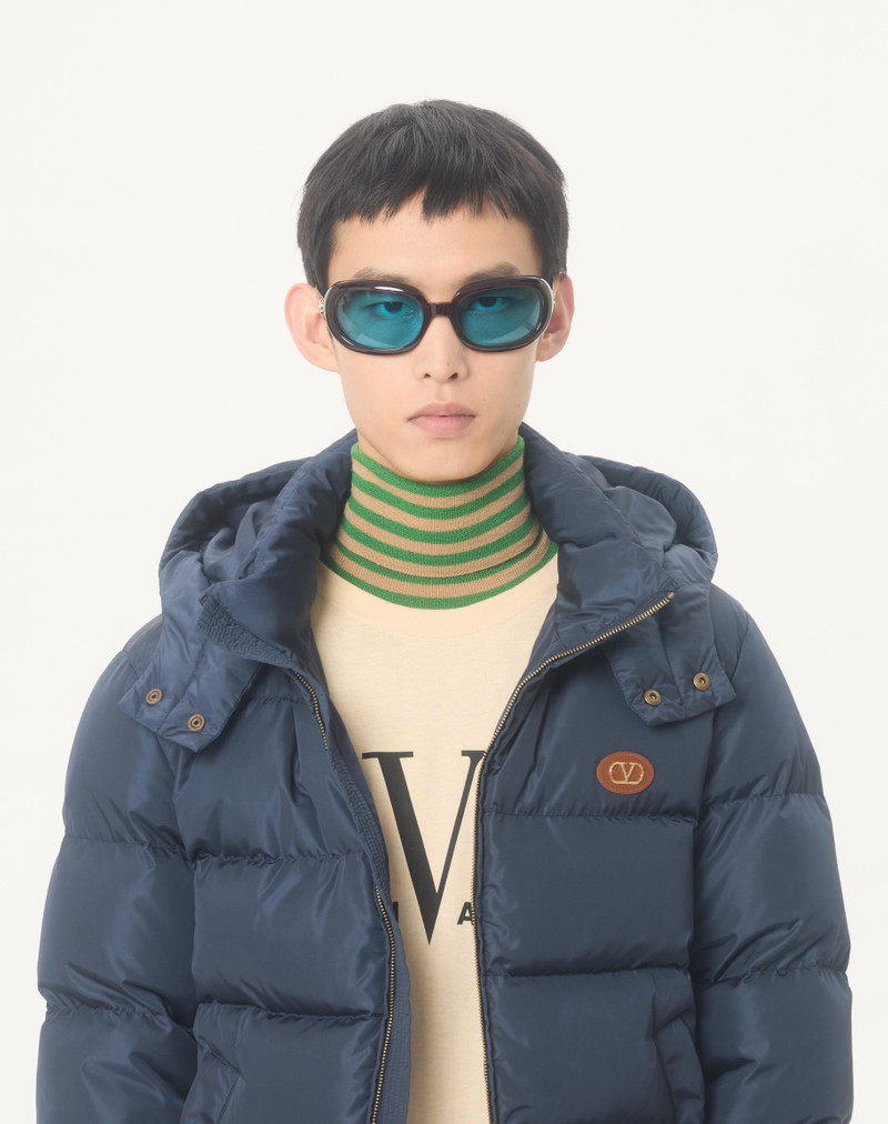 NYLON HOODED DOWN JACKET WITH VLOGO PATCH 4