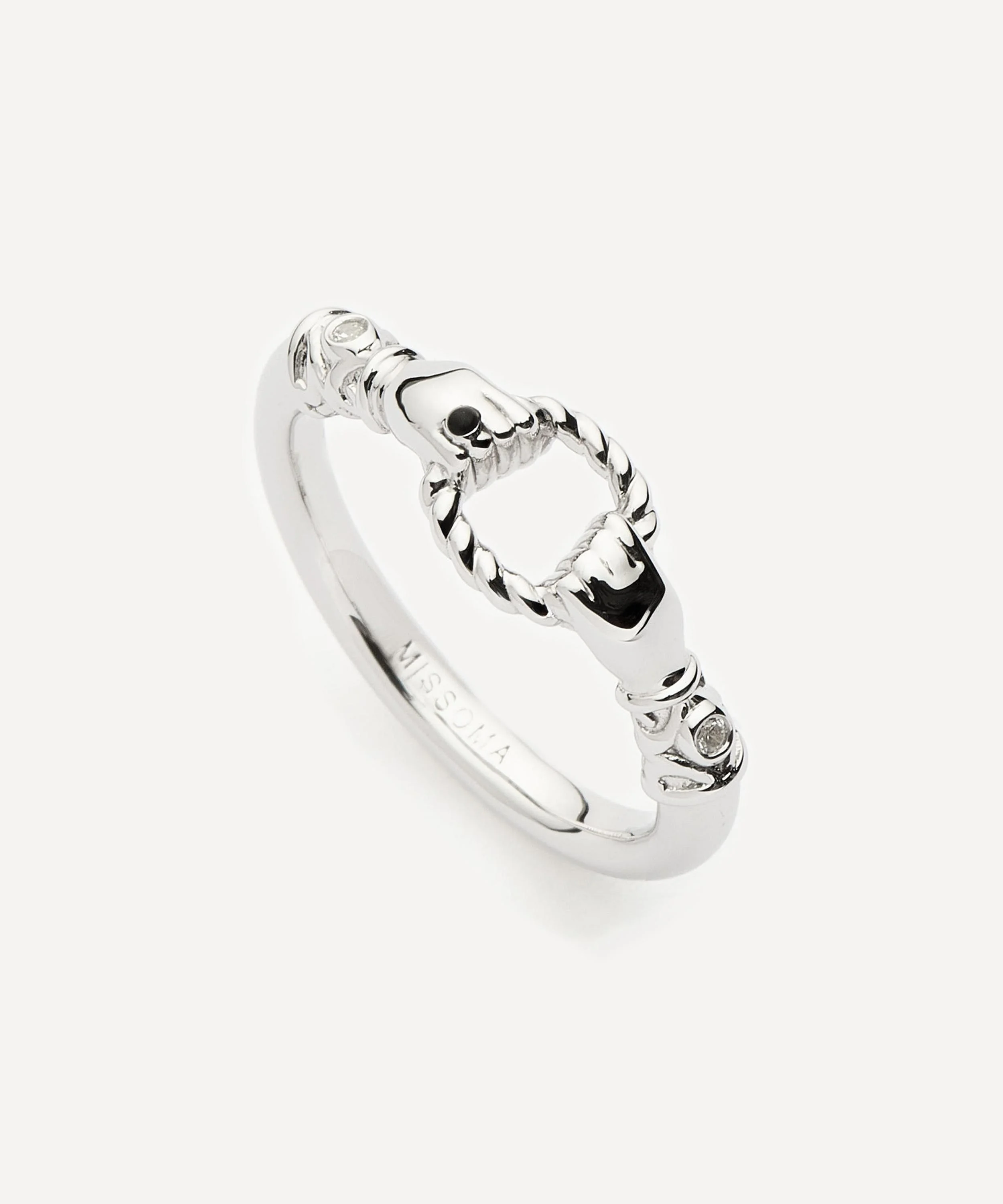 X Harris Reed Rhodium-Plated In Good Hands Stacking Ring - 1