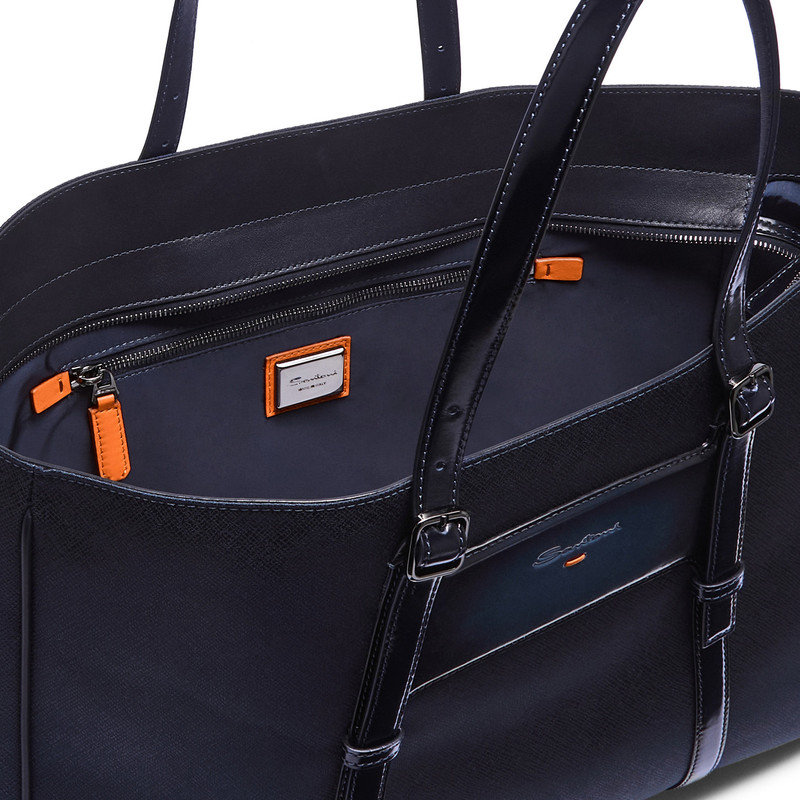 Blue leather and nylon shopping bag 4