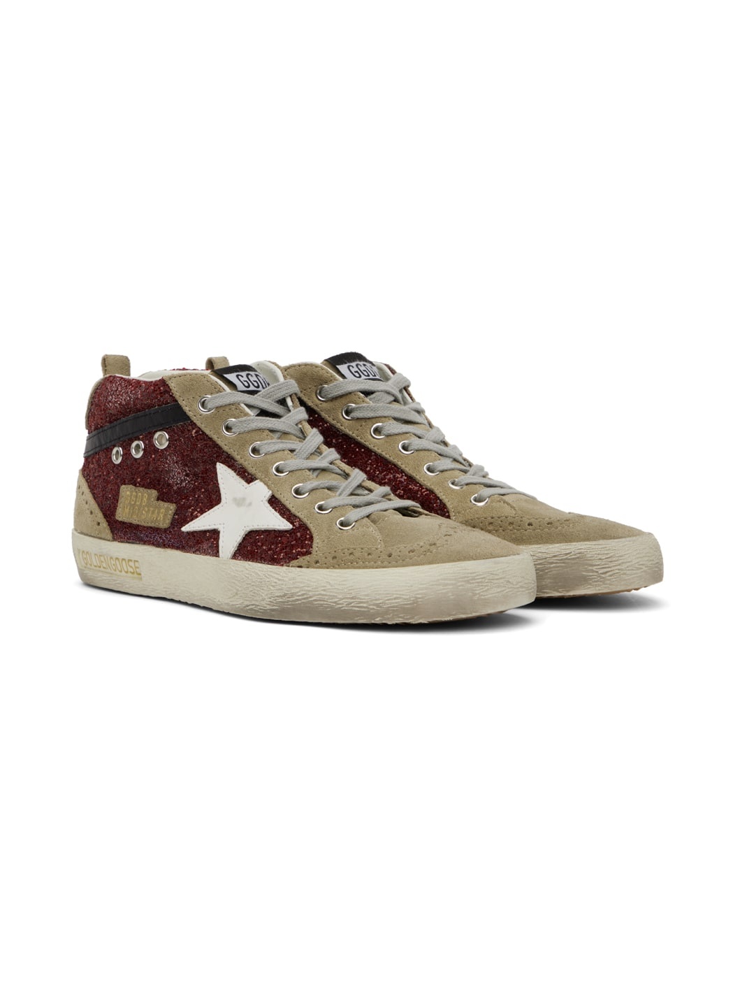 Taupe & Burgundy Mid Star Sneakers - 4