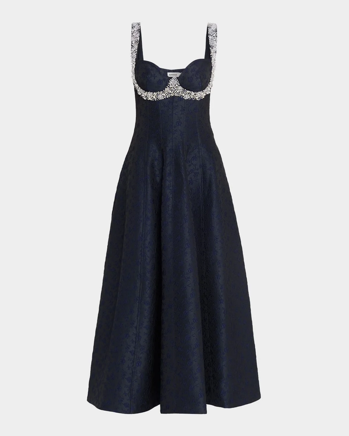 Charlotte Beaded Floral Jacquard Midi Dress - 1