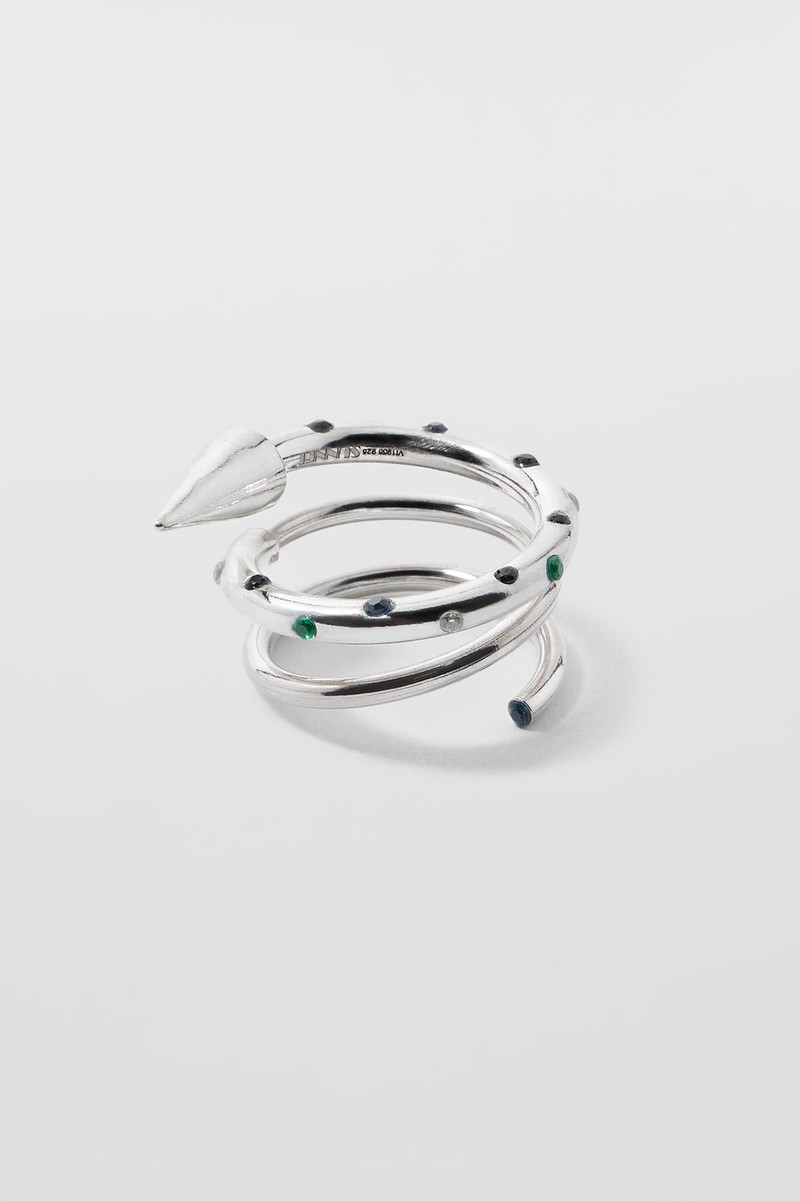 MEDIUM SPIRAL EAR-RING W/ STONES / silver / multicolor 4