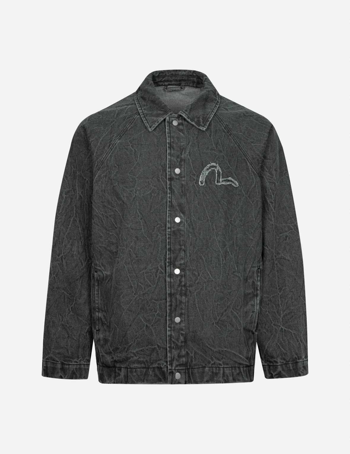 SEAGULL AND SLOGAN EMBROIDERY OVERSIZED DENIM COACH JACKET - 1