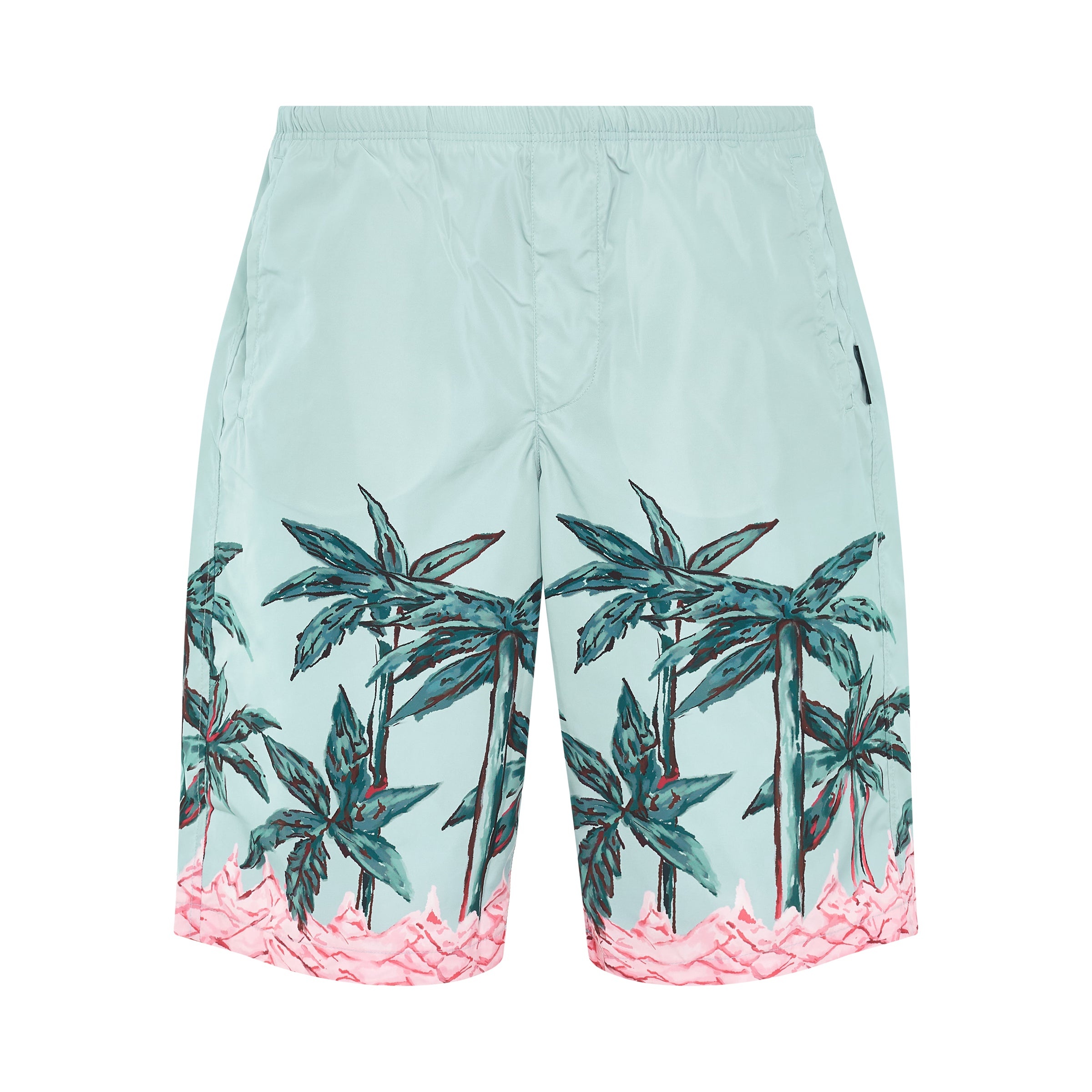 Palms Row Print Swimshorts in Light Blue/Green - 1