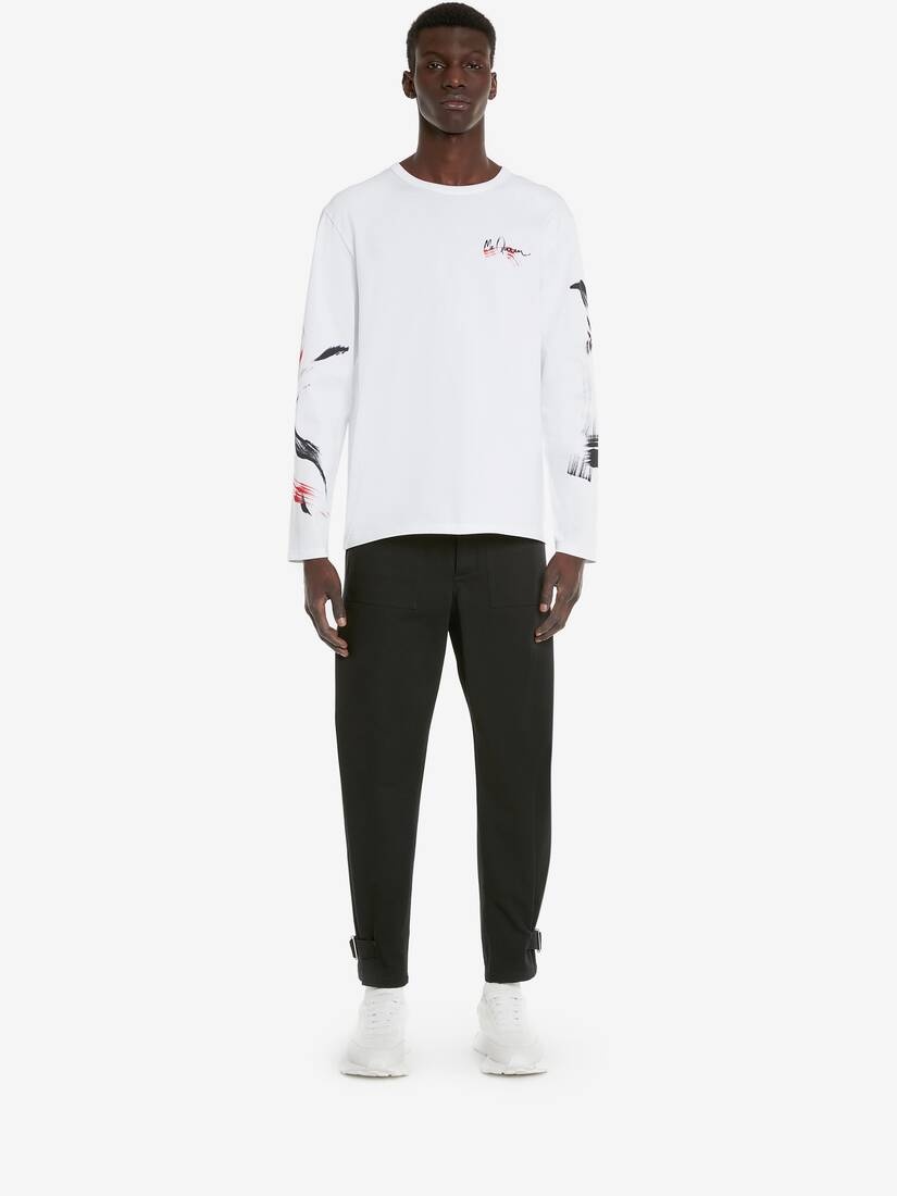 Men's Paint Skull Long Sleeve T-shirt in White - 2