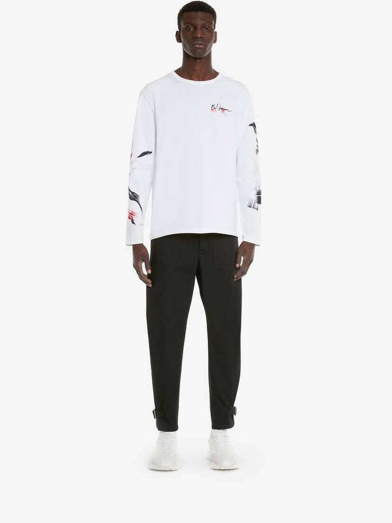 Alexander McQueen Men's Paint Skull Long Sleeve T-shirt in White outlook