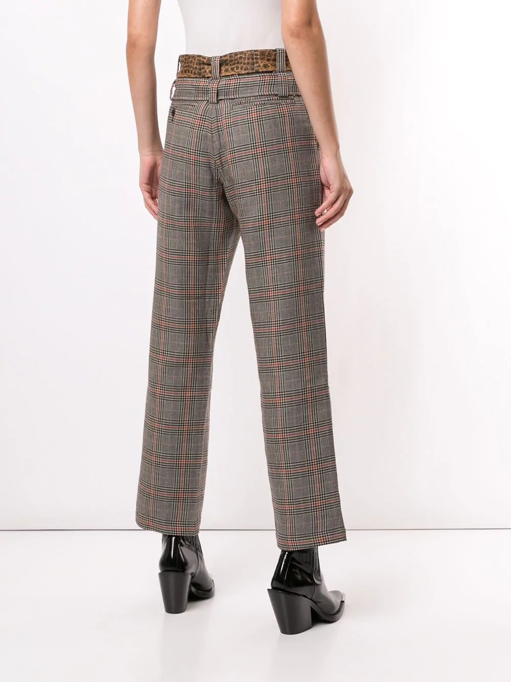 plaid patterned double belted trousers - 4