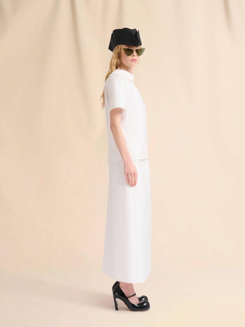 WHITE COTTON-VISCOSE BACK-TO-FRONT SHIRT TOP WITH DOTTY CHECK - 5