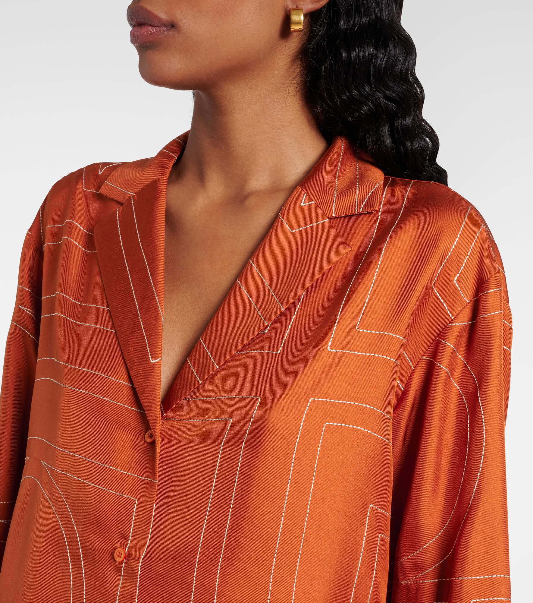 Monogram silk twill pajama shirt - 4