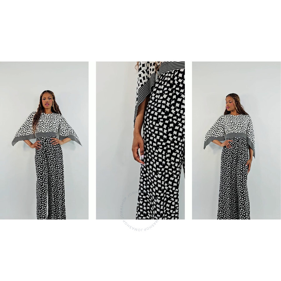 Max Mara Ladies White Black Origano Printed Silk Jumpsuit - 3